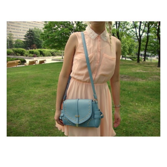 h&m peach chiffon dress divided lace collar - Picture 2 of 3